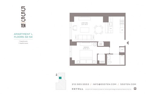 Floor plan for studio, 1 bath, 692 sqft